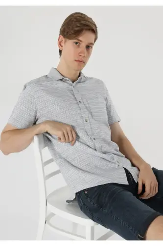 Men's Striped Blue Short Sleeve Shirt (Cl1061796) - 1