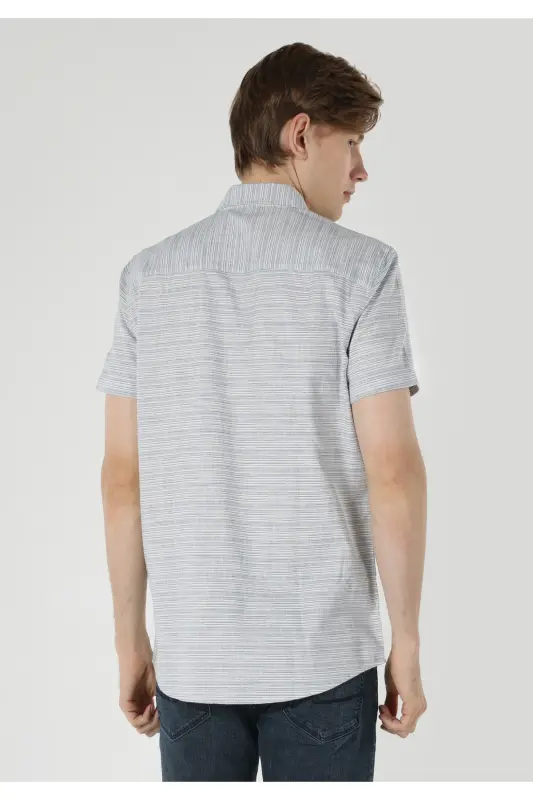 Men's Striped Blue Short Sleeve Shirt (Cl1061796) - 2