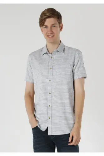 Men's Striped Blue Short Sleeve Shirt (Cl1061796) - 4