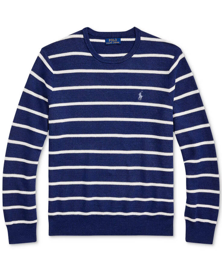 Men's Striped Mesh-Knit Cotton Sweater Blue - 5