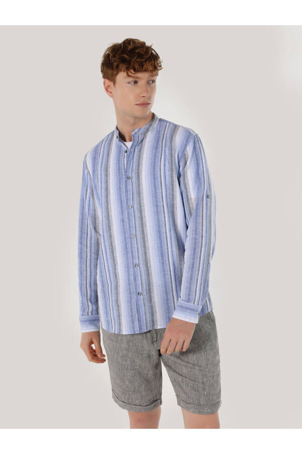 Men's striped navy blue long-sleeve shirt (Cl1062635) - 4