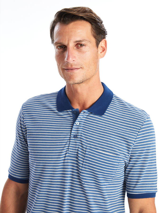 Men's Striped Piqué Polo Shirt with Short Sleeves - 7