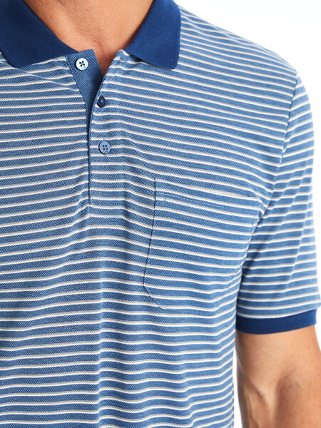 Men's Striped Piqué Polo Shirt with Short Sleeves - 9