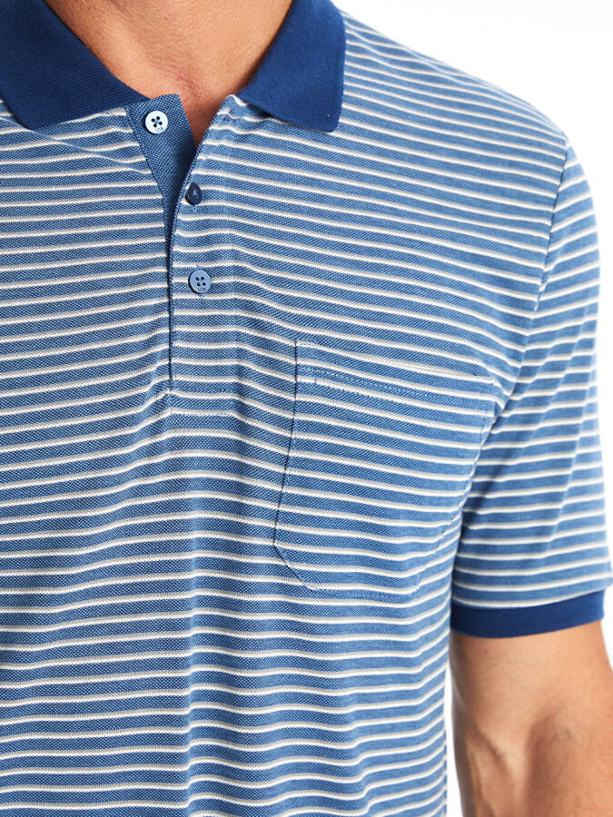 Men's Striped Piqué Polo Shirt with Short Sleeves - 3