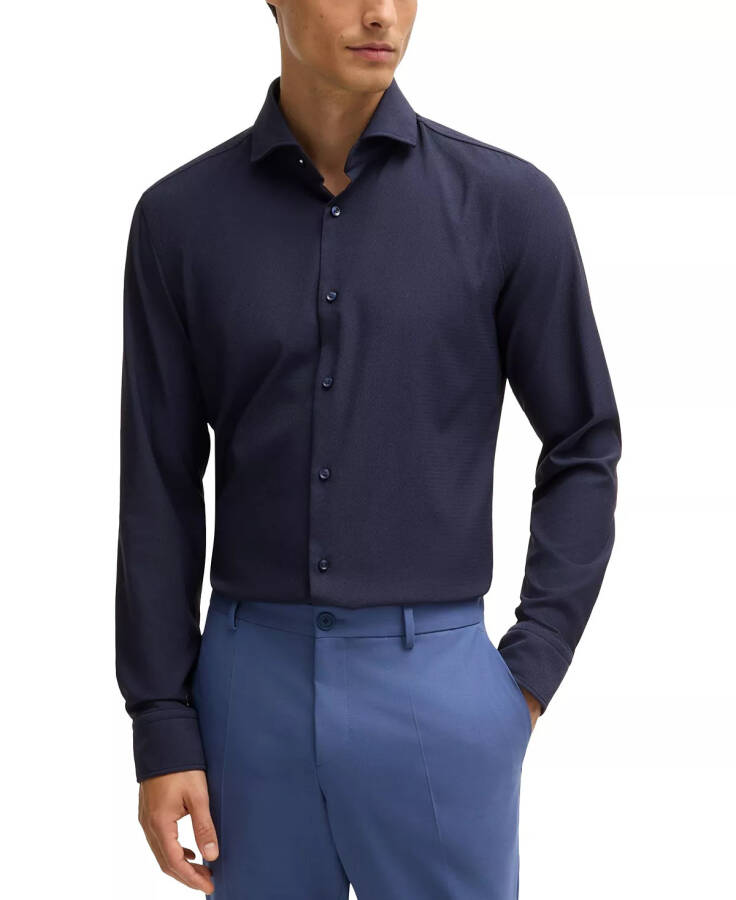 Men's Structured Performance Slim-Fit Dress Shirt Dark Blue - 1