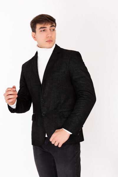 Men's Suede Blazer Suede Black Jacket - 1