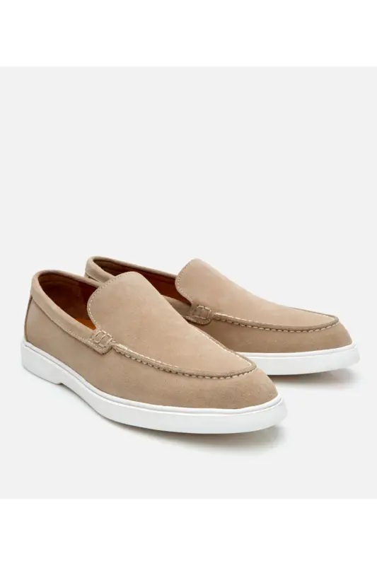 Men's Suede Leather Beige Loafer - 2