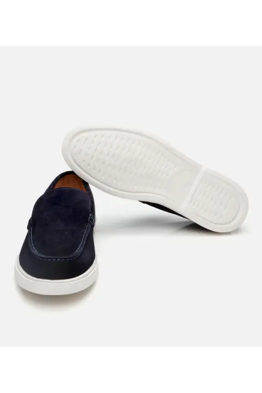 Men's Suede Leather Navy Loafer - 6