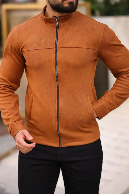 Men's Suede Slim Seasonal Jacket-TOBACCO - 4