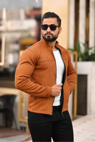 Men's Suede Slim Seasonal Jacket-TOBACCO 