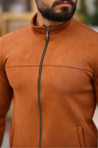 Men's Suede Slim Seasonal Jacket-TOBACCO - 3