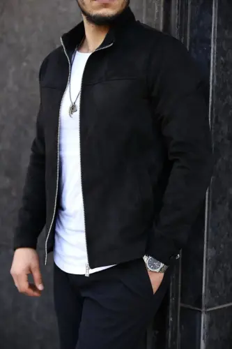 Men's Suede Thin Seasonal Jacket-BLACK 
