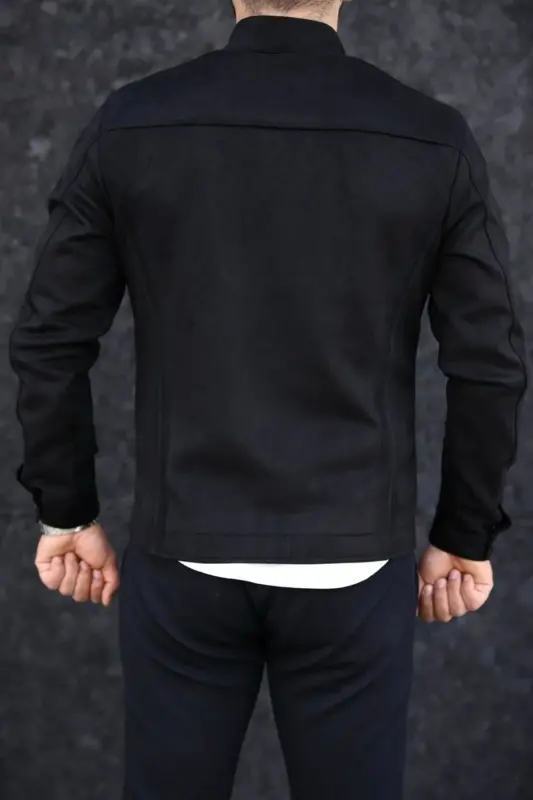Men's Suede Thin Seasonal Jacket-BLACK - 4