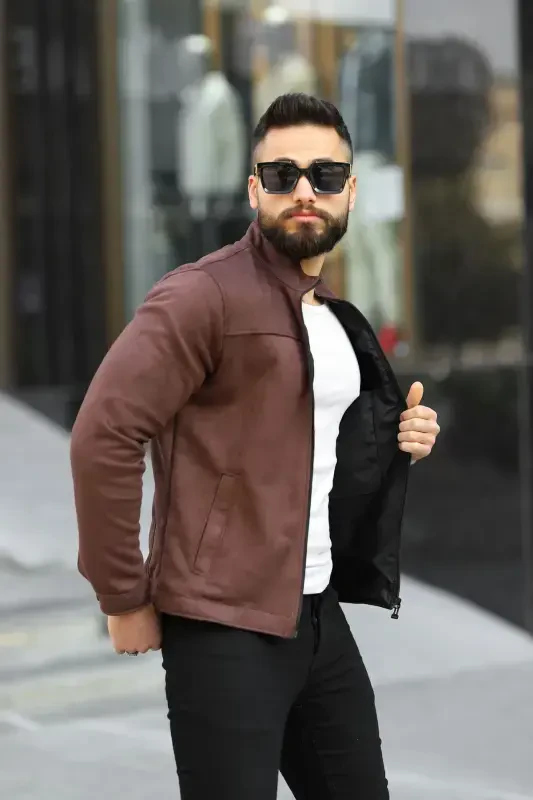 Men's Suede Thin Seasonal Jacket-BROWN - BASEL.CO