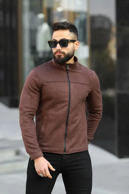Men's Suede Thin Seasonal Jacket-BROWN - 3