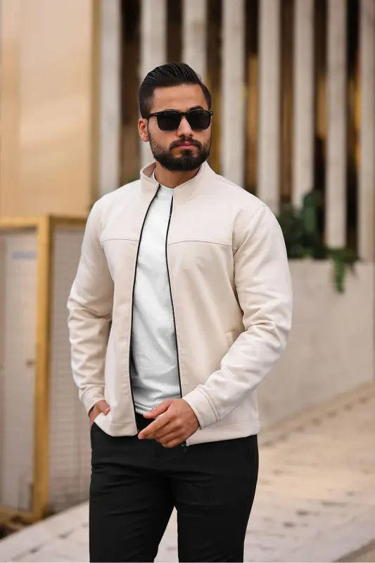 Men's Suede Thin Seasonal Jacket-CREAM - 1