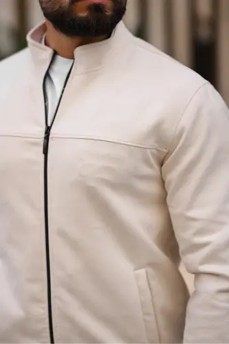 Men's Suede Thin Seasonal Jacket-CREAM - 4