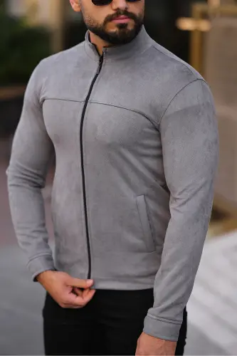 Men's Suede Thin Seasonal Jacket-GRAY - 3