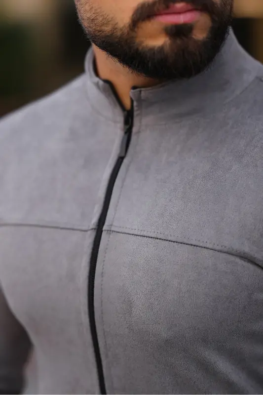 Men's Suede Thin Seasonal Jacket-GRAY - 4