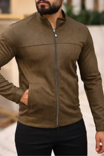 Men's Suede Thin Seasonal Jacket-KHAKI - 4