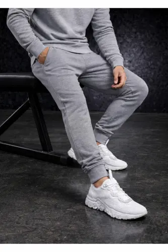 Men's Summer Slim Fit Jogger Pants Grey Cotton - 1