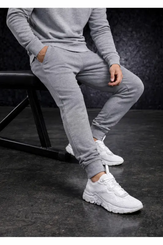 Men's Summer Slim Fit Jogger Pants Grey Cotton - 1