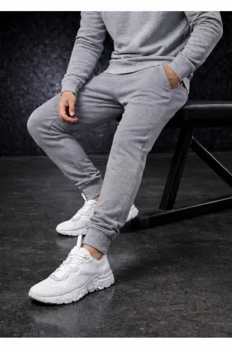 Men's Summer Slim Fit Jogger Pants Grey Cotton - 3
