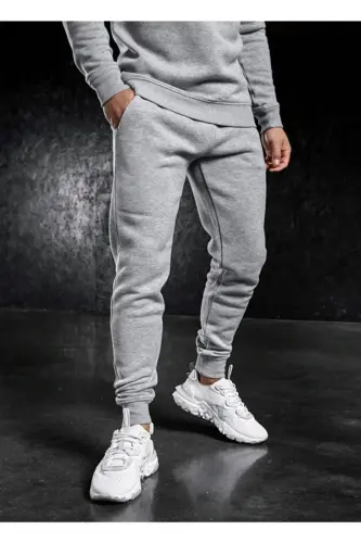 Men's Summer Slim Fit Jogger Pants Grey Cotton - 4