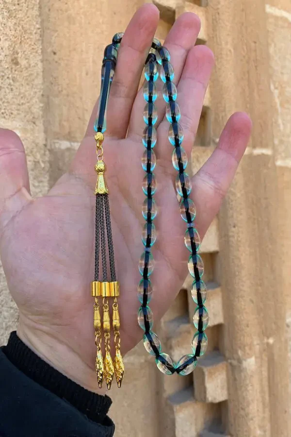 Men's Surmeli Dust Amber Rosary-Light Blue - 2