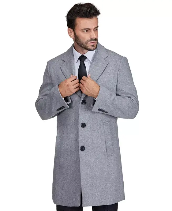Men's Tailored Wool Blend Notch Collar Wool Blend Walker Car Coat - 4