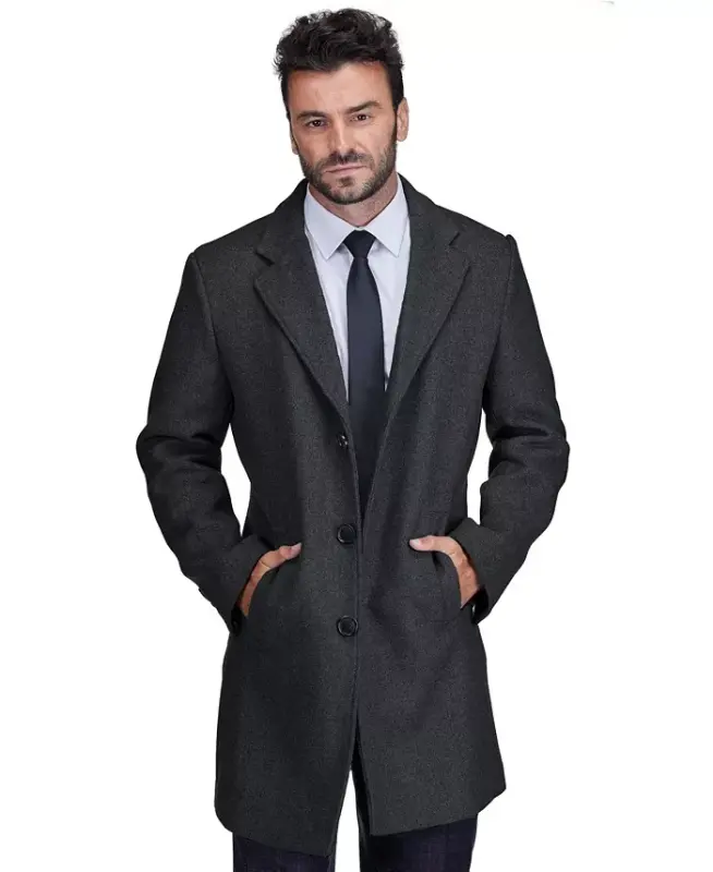 Men's Tailored Wool Blend Notch Collar Wool Blend Walker Car Coat - 3