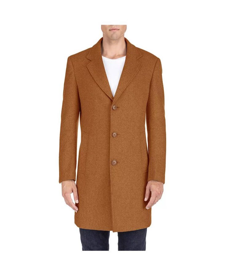 Men's Tailored Wool Blend Notch Collar Wool Blend Walker Car Coat Caramel - 1