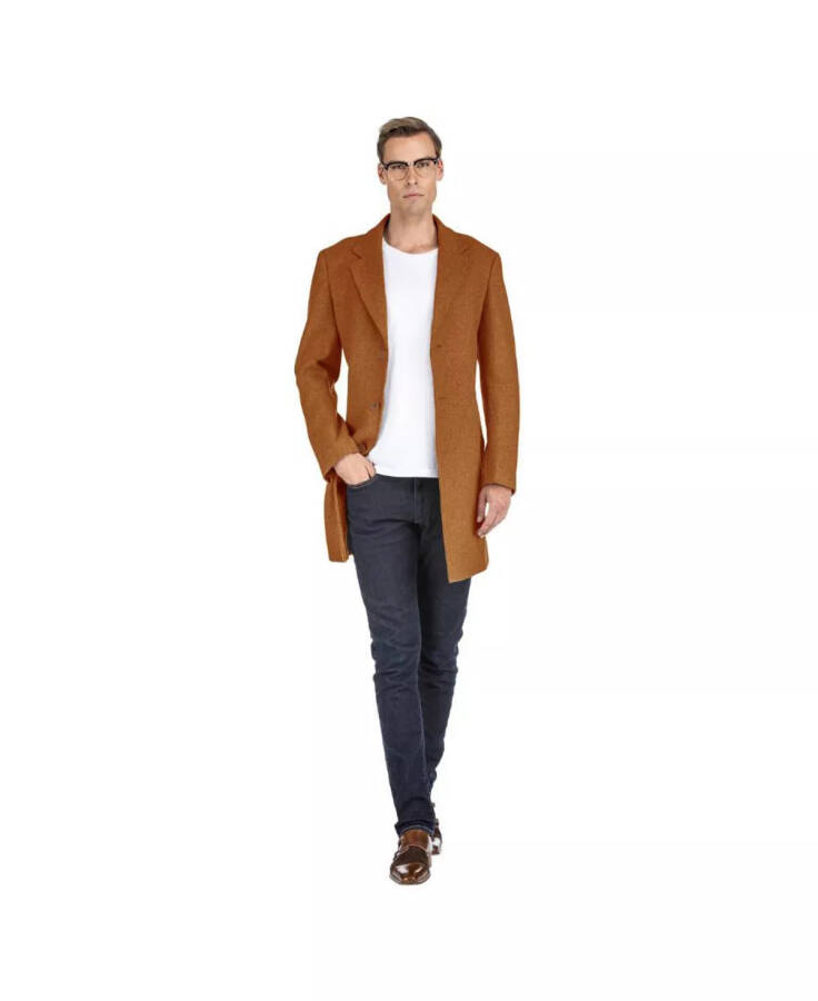 Men's Tailored Wool Blend Notch Collar Wool Blend Walker Car Coat Caramel - 2