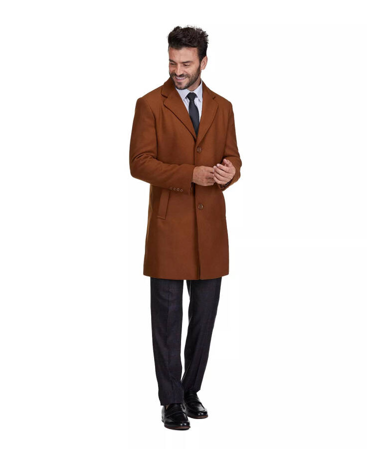 Men's Tailored Wool Blend Notch Collar Wool Blend Walker Car Coat Caramel - 4