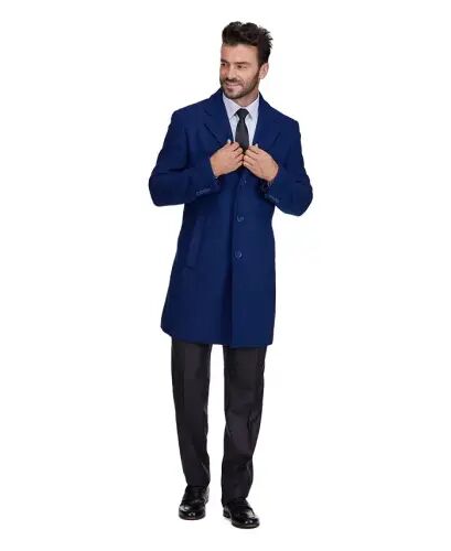 Men's Tailored Wool Blend Notch Collar Wool Blend Walker Car Coat - Indigo - Braveman (1)