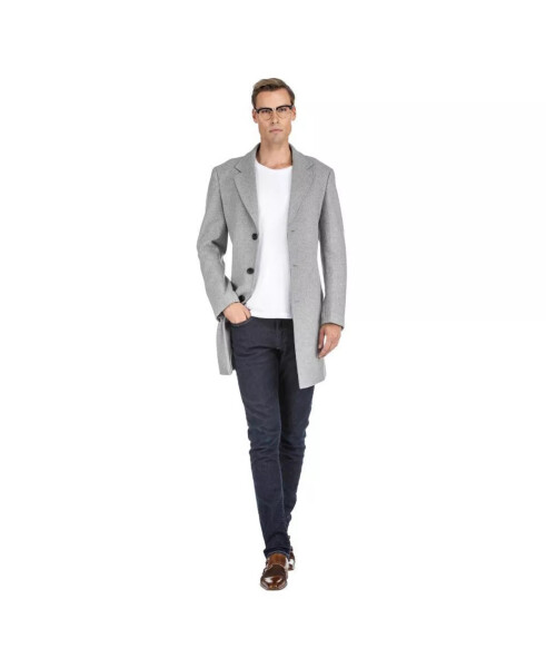 Men's Tailored Wool Blend Notch Collar Wool Blend Walker Car Coat Light grey - 2