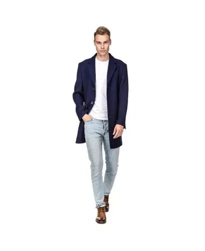 Men's Tailored Wool Blend Notch Collar Wool Blend Walker Car Coat - Navy - 2