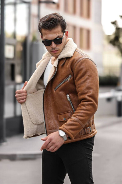 Men's Tan Napa Leather Cross-Stitch Jacket - 2