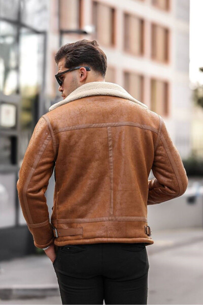 Men's Tan Napa Leather Cross-Stitch Jacket - 4