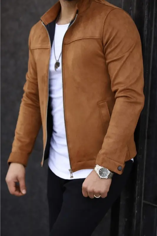 Men's Tan Suede Spring Jacket-TAN - BASEL.CO