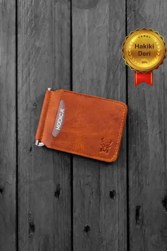 Men's Tan Wallet Cardholder Natural Money Clip Gift Boxed Genuine Leather Wallet Cardholder | Larga-Tan - 1