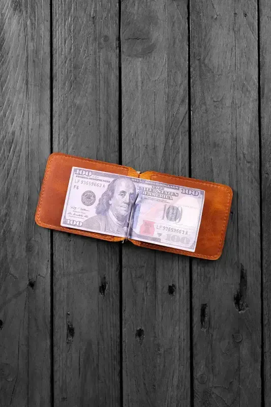 Men's Tan Wallet Cardholder Natural Money Clip Gift Boxed Genuine Leather Wallet Cardholder | Larga-Tan - 2