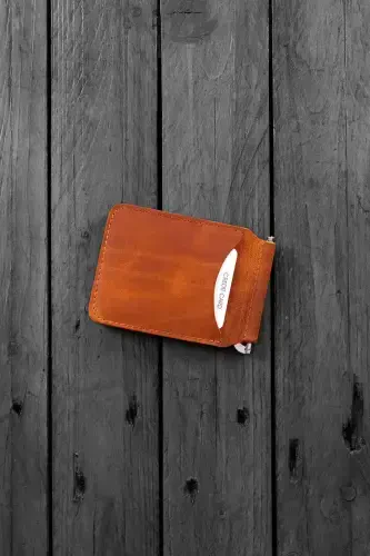 Men's Tan Wallet Cardholder Natural Money Clip Gift Boxed Genuine Leather Wallet Cardholder | Larga-Tan - 3