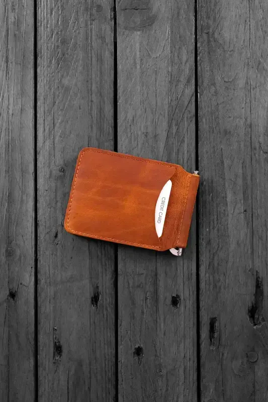 Men's Tan Wallet Cardholder Natural Money Clip Gift Boxed Genuine Leather Wallet Cardholder | Larga-Tan - 3