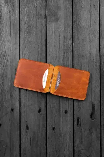 Men's Tan Wallet Cardholder Natural Money Clip Gift Boxed Genuine Leather Wallet Cardholder | Larga-Tan - 4