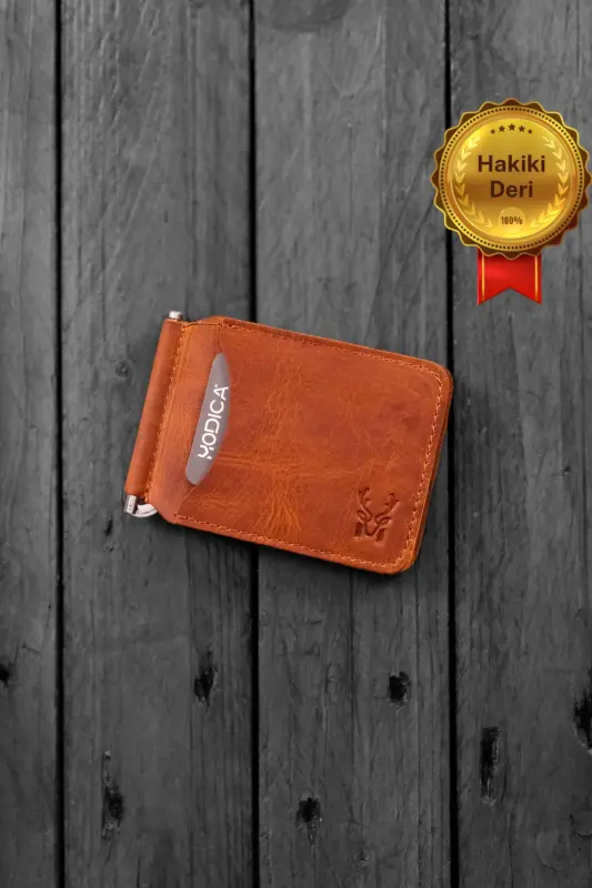 Men's Tan Wallet Cardholder Natural Money Clip Gift Boxed Genuine Leather Wallet Cardholder | Larga-Tan - 1