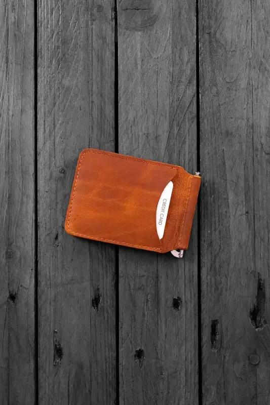 Men's Tan Wallet Cardholder Natural Money Clip Gift Boxed Genuine Leather Wallet Cardholder | Larga-Tan - 3