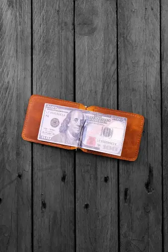 Men's Tan Wallet Cardholder Natural Money Clip Gift Boxed Genuine Leather Wallet Cardholder | Larga-Tan - MODICA (1)