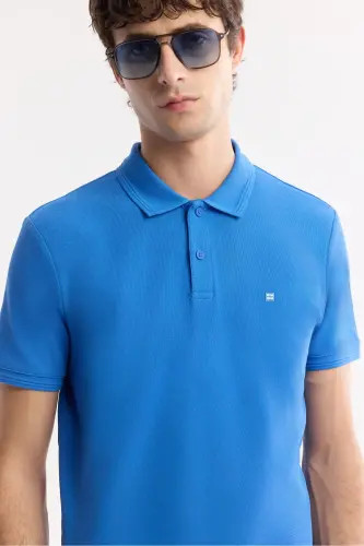 Men's Teal 100% Cotton Quick Dry Regular Fit Non-Wrinkle Polo Collar T-shirt B001032 - 3