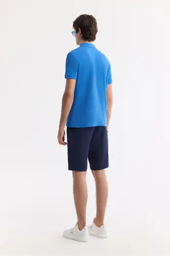 Men's Teal 100% Cotton Quick Dry Regular Fit Non-Wrinkle Polo Collar T-shirt B001032 - 5